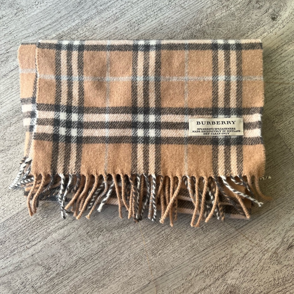 Burberry Tan and Black Checkered Scarf